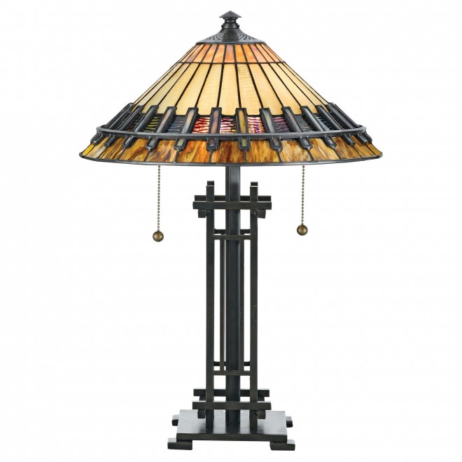 ELSTEAD QZ-CHASTAIN-TL | Chastain Elstead stolna svjetiljka 57,2cm 2x s poteznim prekidačem ručna izrada 2x E27 brončano smeđe, višebojno