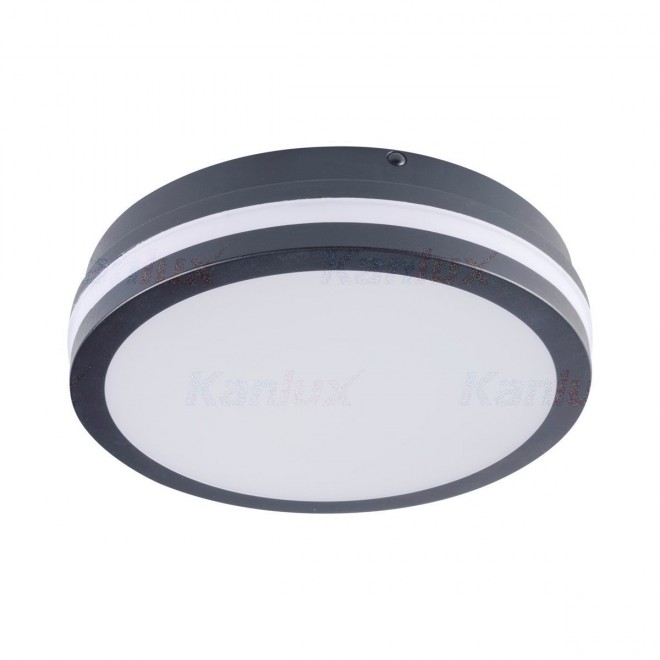 KANLUX 32948 | Beno Kanlux zidna, stropne svjetiljke svjetiljka okrugli sa senzorom, svjetlosni senzor - sumračni prekidač 1x LED 1400lm 4000K IP54 grafit, bijelo