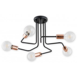 LEMIR O2745 W5 CZA | Pixi Lemir stropne svjetiljke svjetiljka 5x E27 crno mat, brušeni-grebani smeđi bakar