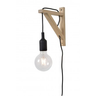 LUCIDE 08208/01/30 | Fix Lucide zidna svjetiljka sa prekidačem na kablu 1x E27 drvo, crno