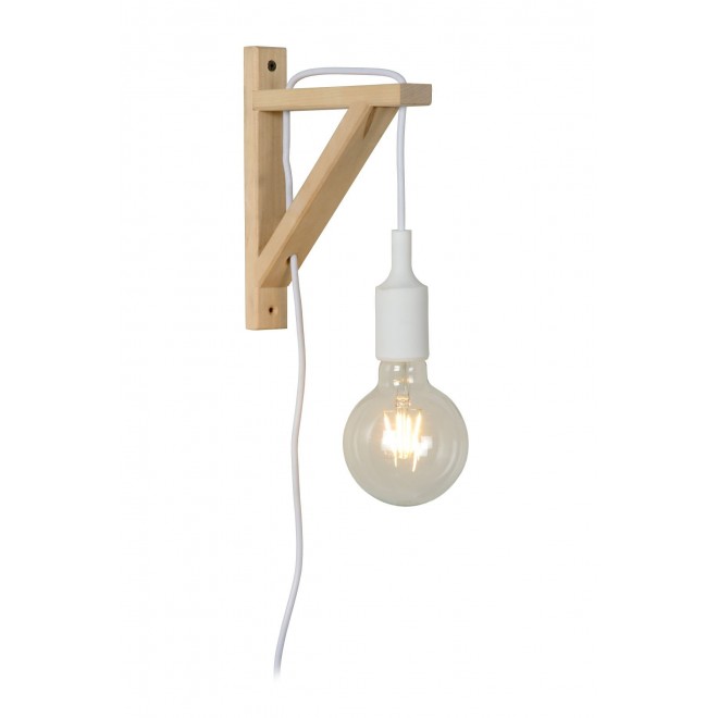 LUCIDE 08208/01/31 | Fix Lucide zidna svjetiljka sa prekidačem na kablu 1x E27 drvo, bijelo