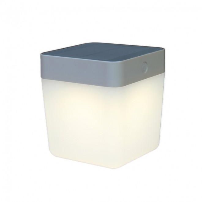 LUTEC 6908001337 | Table-Cube Lutec nosiva, stolna svjetiljka sa tiristorski dodirnim prekidačem solarna baterija, jačina svjetlosti se može podešavati 1x LED 100lm 3000K IP44 srebrna siva, opal