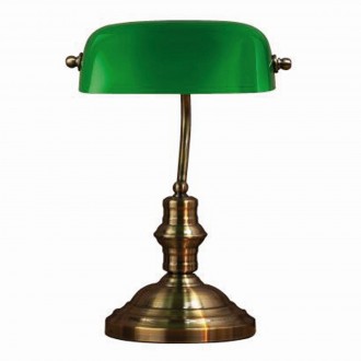 MARKSLOJD 105931 | Bankers Markslojd stolna svjetiljka 42cm sa prekidačem na kablu 1x E14 antik bakar, zeleno
