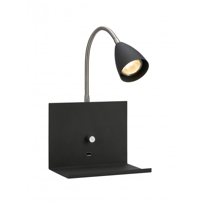 MARKSLOJD 107141 | Logi Markslojd zidna svjetiljka sa tiristorskim prekidačem jačina svjetlosti se može podešavati, USB utikač 1x GU10 crno, krom
