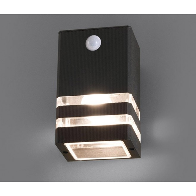 NOWODVORSKI 7017 | Rio Nowodvorski zidna svjetiljka sa senzorom, svjetlosni senzor - sumračni prekidač 1x E27 IP54 crno, prozirna