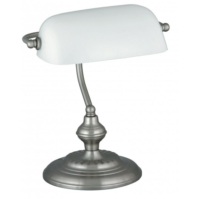 RABALUX 4037 | Bank Rabalux stolna svjetiljka 33cm sa prekidačem na kablu 1x E27 krom saten, bijelo