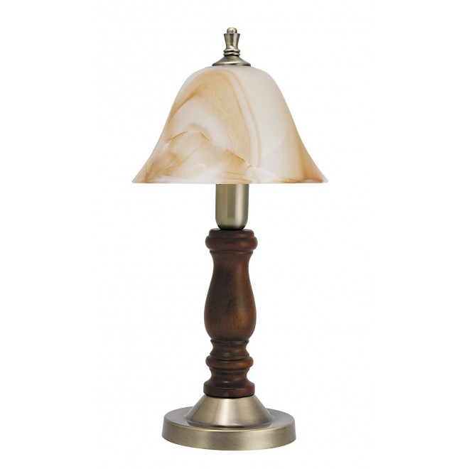 RABALUX 7092 | Rustic3 Rabalux stolna svjetiljka 37,5cm sa prekidačem na kablu 1x E14 bronca, boja oraha, smeđe alabaster