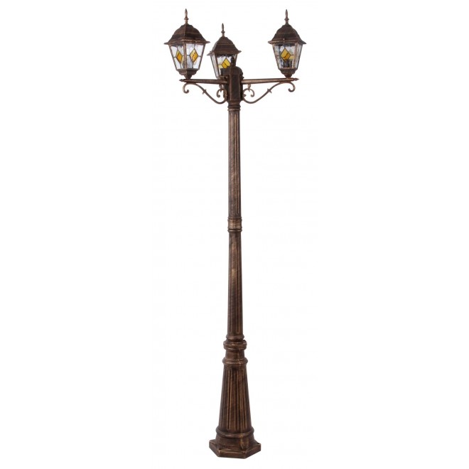RABALUX 8186 | Monaco Rabalux podna svjetiljka 212cm 3x E27 IP43 antik zlato, crveno, prozirna