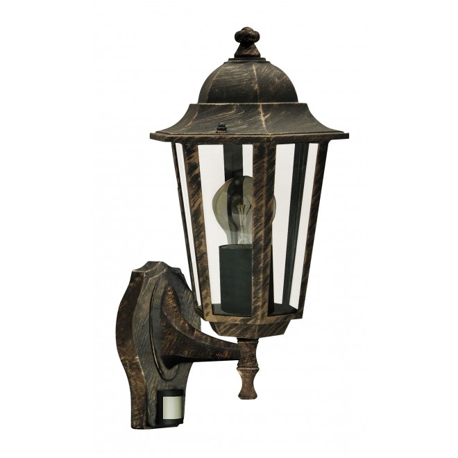 RABALUX 8218 | Velence Rabalux zidna svjetiljka sa senzorom 1x E27 IP43 antik zlato, prozirno