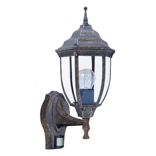 RABALUX 8458 | Nizza Rabalux zidna svjetiljka sa senzorom 1x E27 IP43 antik zlato, prozirno