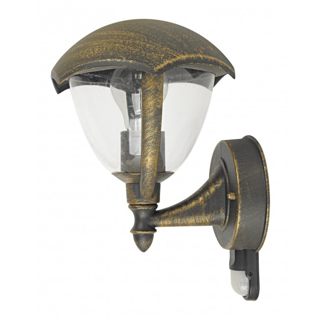 RABALUX 8676 | Miami Rabalux zidna svjetiljka sa senzorom UV odporna plastika 1x E27 IP44 UV antik zlato, bijelo