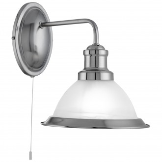 SEARCHLIGHT 1481SS | BistroS Searchlight zidna svjetiljka s poteznim prekidačem 1x E27 saten srebro, alabaster