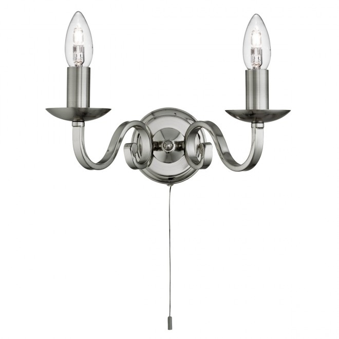 SEARCHLIGHT 1502-2SS | RichmondS Searchlight zidna svjetiljka s poteznim prekidačem 2x E14 saten srebro