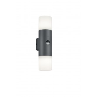 TRIO 222260242 | Hoosic Trio zidna svjetiljka sa senzorom 2x E27 IP44 antracit, opal